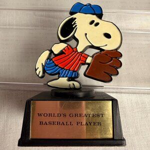 VTGE 1980's AVIVA PEANUTS SNOOPY TROPHY GRAM "WORLDS GREATEST BASEBALL PLAYER"